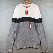 Image of New Guess Mens Alfen LS Crew Sweater White Multi Color Block Knit XL