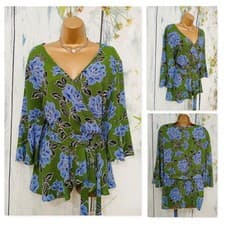 Image of NEW DOROTHY PERKINS WRAP TOP Size 16 , Floral V-Neck 3/4 sleeve Top with Belt