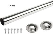 Image of Wardrobe Rail Round Hanging Chrome Tube 25mm + End Supports + Screws 3 Lengths