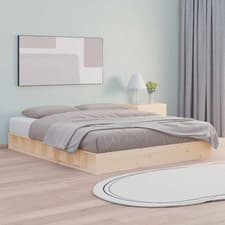Image of Bed Frame Solid Pine Wood Natural 150x200cm King Size Platform Without Mattress