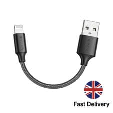Image of Short Lightning Charger Cable MFi Certified Nylon Braided Fast USB Lead 15CM