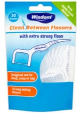 Image of WISDOM CLEAN BETWEEN FLOSSERS 30 PACK EXTRA STRONG FLOSS DENTAL MINT