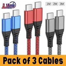 Image of Type C to Type C Cable 3A 60W Fast Charger Braided Long Lead 0.25M 1M 2M 3M