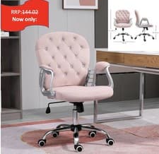 Image of Office Chair Luxury Velour Diamond Tufted Padded Ergonomic 360 Swivel Pink