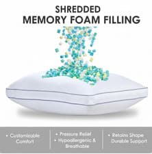 Image of Orthopedic Shredded Foam Gel Cooling Pillow Adjustable Box Hotel Collection Firm