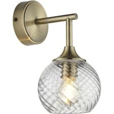 Image of Indoor Antique Brass Plate Wall Light Clear Spiral Glass Shade 7W LED E14