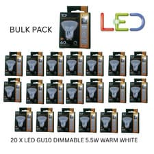 Image of 20 X TCP LED GU10 5.5W WARM WHITE DIMMABLE LAMP SPOTLIGHT DOWNLIGHT LIGHT BULB