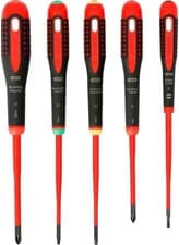 Image of Bahco BE-9871SL ERGO 5 Piece VDE Insulated Slim Screwdriver Set Slot Phillips TX