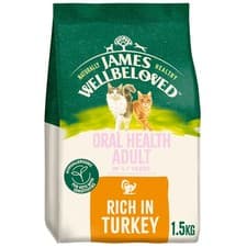 Image of 1.5kg James Wellbeloved Oral Health 1-7 Years Adult Dry Cat Food Rich in Turkey