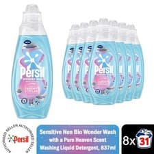 Image of Persil Wonder Wash Non-Bio Liquid Laundry Detergent Sensitive 31W 837ml, 8 Pack