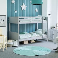 Image of Gemini Bunk Bed Single 3 ft Solid Pine Wood Frame Bedroom Furniture Grey Kids