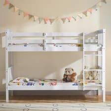 Image of Wooden Pine White Milan Bed Frame Bunk Bed Memory Foam Pocket Spring Mattress