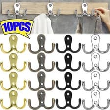 Image of 10-Pcs Double Chrome Twin Coat Hooks Door Bathroom Bedroom Dress Clothes Hangers