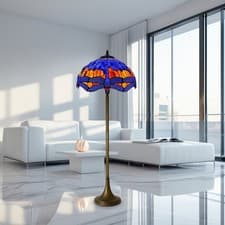 Image of Tiffany Floor Lamp with Dragonfly Design Stained Glass Shade – 16″ Vintage Style