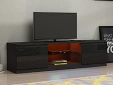 Image of Modern TV Unit Stand Cabinet Black High Gloss Doors & Matt Body RGB LED Lights