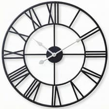 Image of Large Black Metal Wall Clock Roman Numerals Modern Industrial Decor 60cm