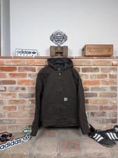 Image of Carhartt Active Jacket Lined Canvas Workwear Coat Brown Size Small Hood