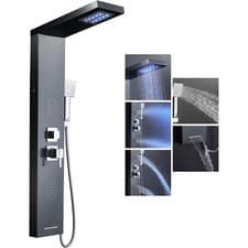 Image of LED Shower Panel Column Tower Stainless Steel Rainfall Massage Body Jets Mixer