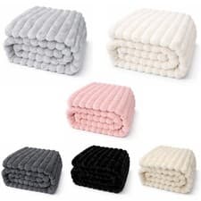 Image of Luxury Ribbed Plush Throw Extra Thick Soft Warm Sofa Blanket