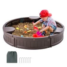 Image of VEVOR Sandbox with Cover Round Sand Box HDPE Sand Pit Outdoor Backyard Ages 3-12