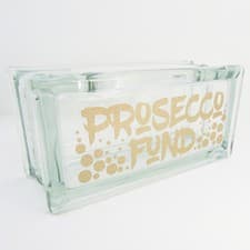 Image of PROSECCO FUND glitter reusable glass money box can be personalised Customised!