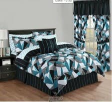 Image of 20-piece Bed Sets Lukas Abstract Teal Black Gray King Comforter Cotton/Polyester