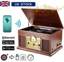 Image of Vinyl Record Player with Speakers CD MP3 SD FM/AM Radio Cassette USB Bluetooth