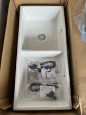 Image of New Shaws Of Darwen SCSH101WH White Ceramic Double Bowl Kitchen Sink damaged 274