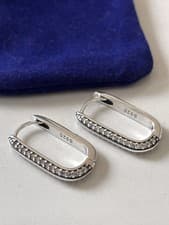 Image of 925 Sterling Silver Pave Oval Hoop Earrings CZ Crystal Huggie Hoops Minimalist