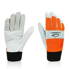 Image of Leather Chainsaw Safety Gloves Left Hand Protection Size Large 10 Arborist glove