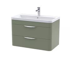 Image of Contemporary Wall Hung 2 Drawer Bathroom Vanity Unit, Satin Green, 800mm