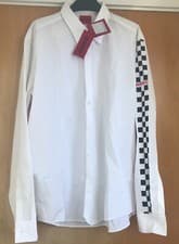 Image of Hugo Boss Red Label White Ermo Graphic Sleeve Casual Slim Fit Button Down Shirt