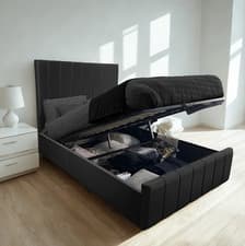 Image of Ottoman Storage Gas Lift Up Double Bed Frame King Size 4ft6 5ft Black Grey Cream