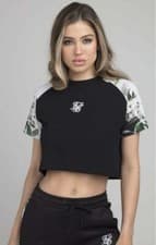 Image of SikSilk Womens Black Floral Cropped Pixel Tee UK10 Small