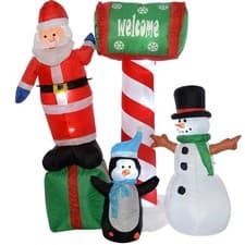 Image of Large Pre Lit Santa Penguin and Snowman Inflatable with LED Lights