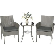 Image of Outsunny 3 Piece Rattan Bistro Set with 2 Tier Glass-Top Table, Chairs