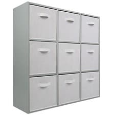 Image of Grey 3 Tier 9 Cube Storage Bookcase Shelf Display Unit White Fabric Shelving Box