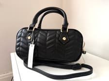Image of Accessorize Black Crossbody Bag Quilted Gold Detailing Gift Idea Brand NEW