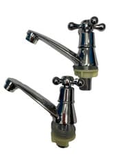 Image of New Traditional Set Of Single Chrome Basin Hot & Cold Taps