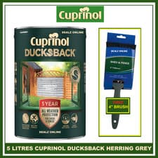 Image of Cuprinol 5 Year Ducksback HERRING GREY 5L + 4" FENCE BRUSH