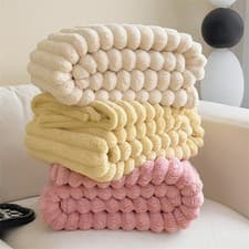 Image of Fluffy Fleece Blanket for Bed - Soft Cosy Warm Blankets Large Ribbed Sofa Throw