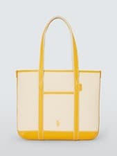 Image of NEW Polo Ralph Lauren Small Cotton Canvas Shopper Tote Bag - Ecru Racing/Yellow