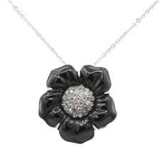 Image of Swarovski Silver Necklace Black Flower Pendant Ladies Jewellery - NEW GENUINE