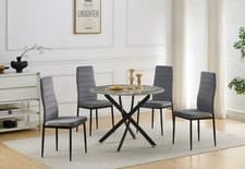 Image of Dining Table Set 100 cm Round Grey Sintered Stone Top with 4 Velvet Chairs Home