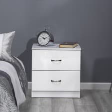 Image of White Black Grey Gloss Chest of Drawers & Bedsides Gloss Bedroom - Fast Delivery