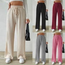 Image of Women Knit Harem Pants Elasticated Waist Wide Leg Loose Casual Joggers Trousers