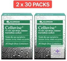 Image of 2 x Celluvisc 1% Eye Drops 30 Pack | Dry Eye Relief | Preservative Free Vials-