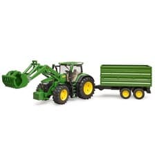 Image of Bruder 09828 John Deere 7R 350 With Frontloader & Trailer Model MCB009828000