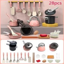 Image of 28Pcs Kids Play Kitchen Toy Childrens Cooking Utensils Pots Pans Accessories Set