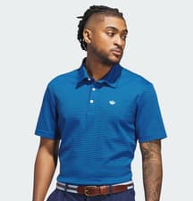 Image of $ 110 adidas Originals Men's Size S Short Sleeve Striped Pique Golf Polo blk/Blu